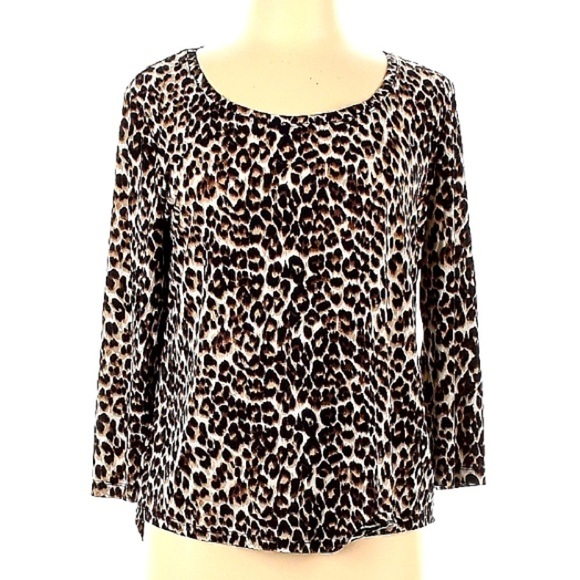 Chicos leopard print women’s medium long sleeve stretchy jersey knit pullover - Picture 1 of 5